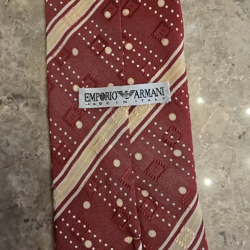 Mens Vintage Emporio Armani Red Striped Tie - Picture 4 of 4